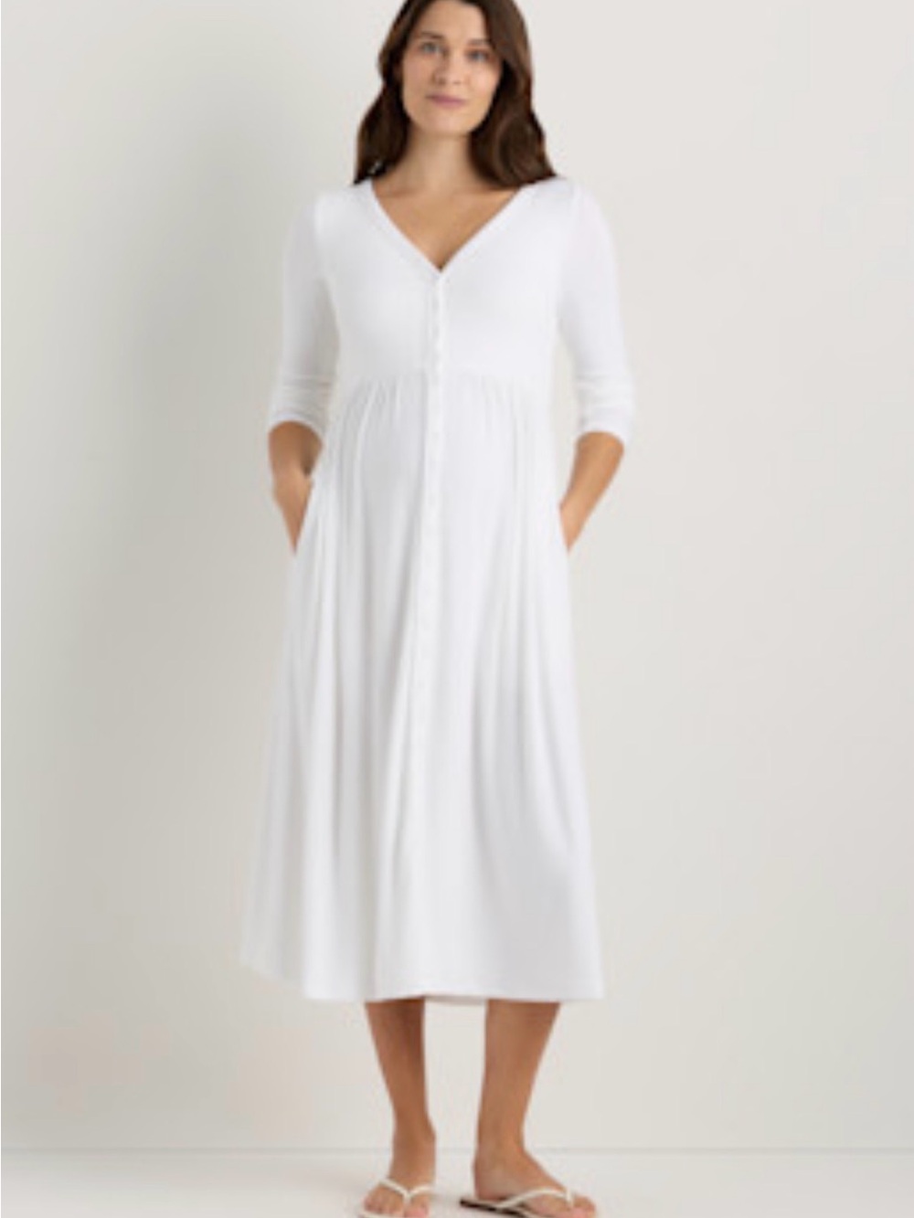 Quince White Midi Button-Front Dress